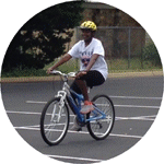 Candace riding a bike for the first time at 37 years of age