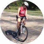 Erin turning in a tight circle on her bike.