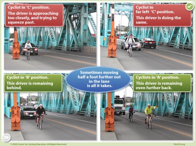 graphic: riding further left in the lane to discourage drivers from coming too close